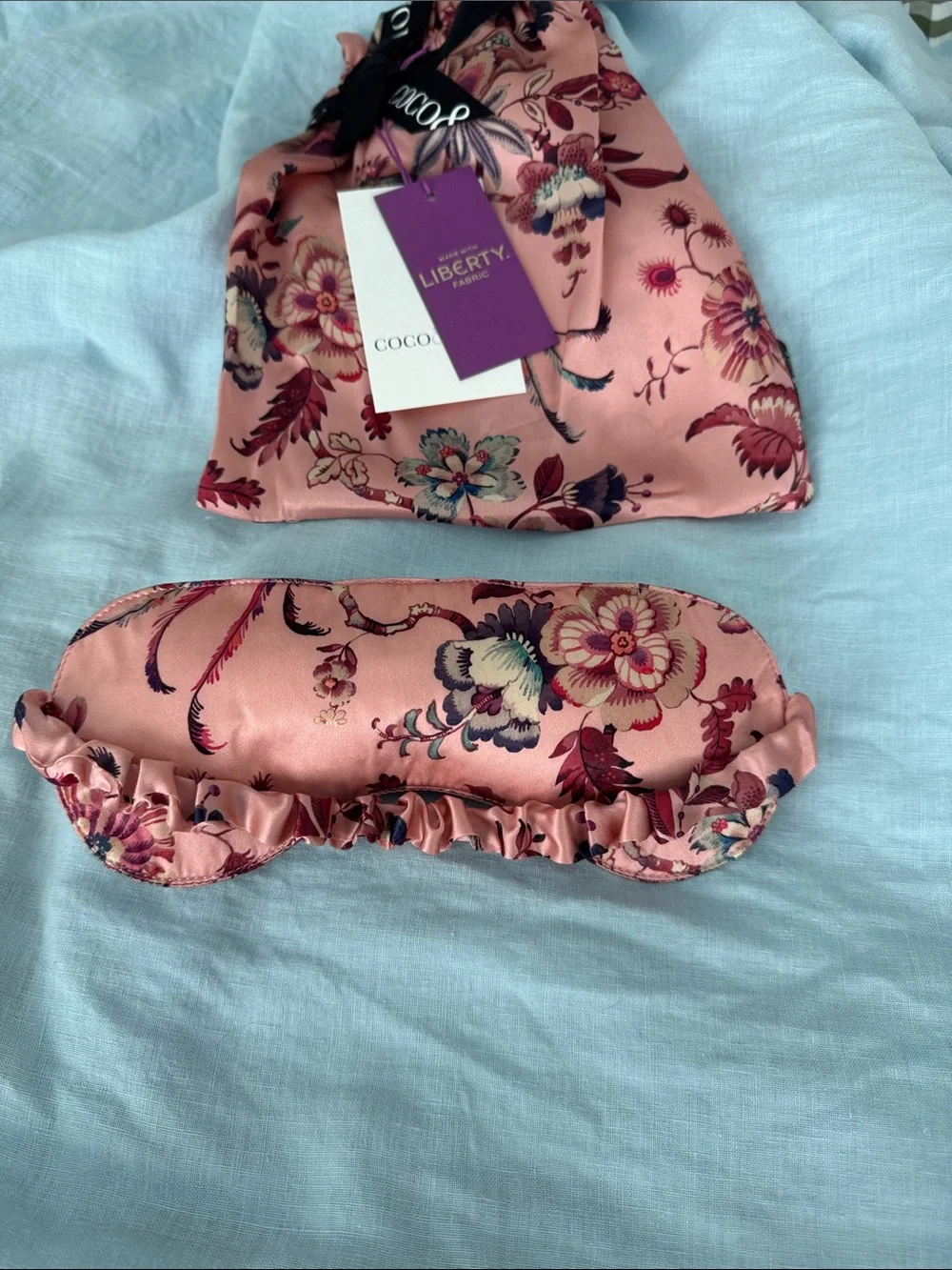 Liberty of London Pink Floral Silk Sleep Mask and Pouch Set